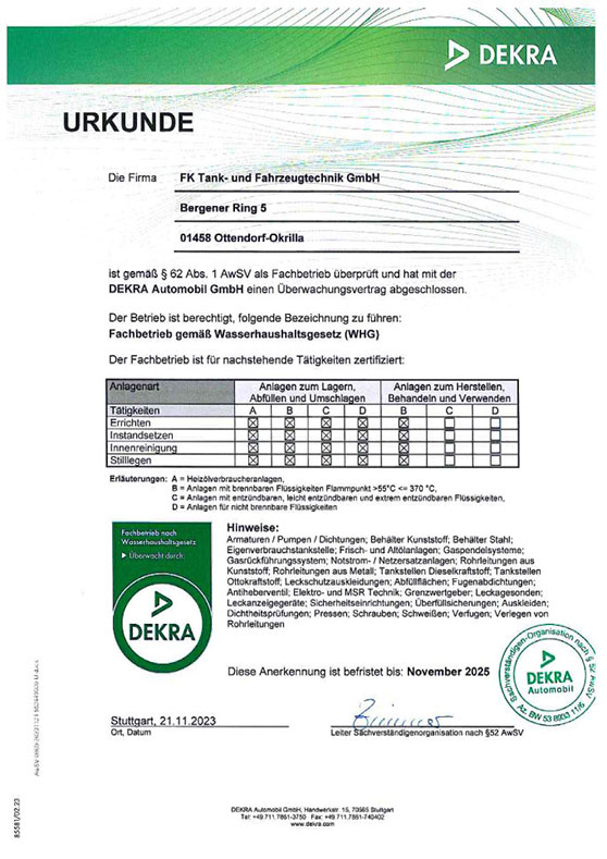 Fachbetrieb nach § 19 I WHG überwacht und zertifiziert